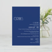 Minimalistisches Marseille Blue Wedding Drinks Bar Menükarte (Stehend Vorderseite)