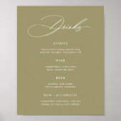 Minimalistisches Matcha-Grünes-Hochzeitsbar-Menü-P Poster (Vorne)