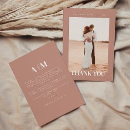 Minimalistisches Mauve Wedding Foto Dankeskarte