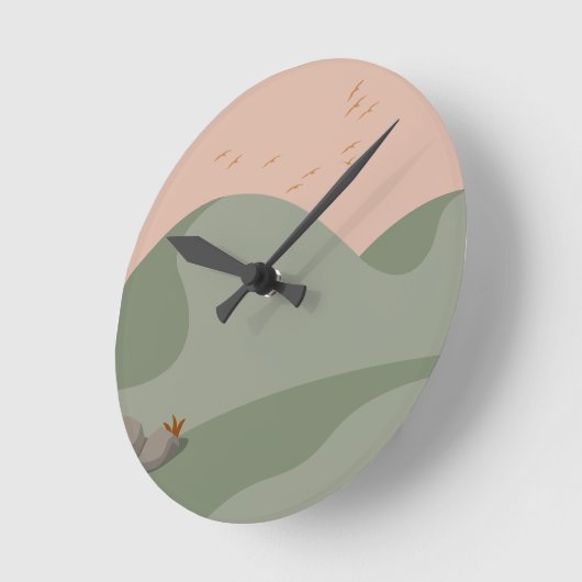 Minimalistisches Meer Grüne Boho Berglandschaft Runde Wanduhr (Winkel)