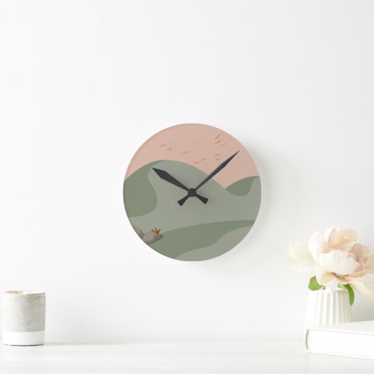 Minimalistisches Meer Grüne Boho Berglandschaft Runde Wanduhr (Zuhause)