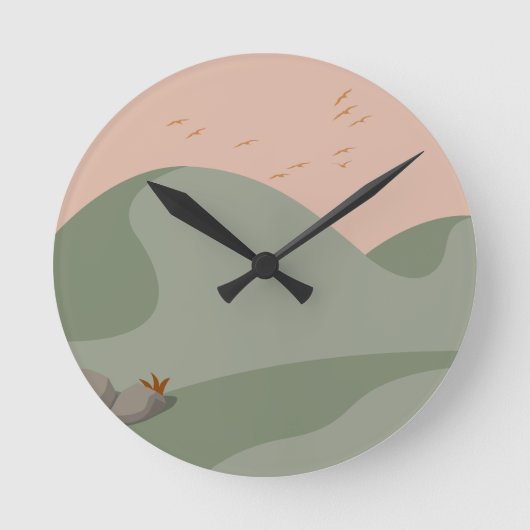 Minimalistisches Meer Grüne Boho Berglandschaft Runde Wanduhr (Vorderseite)