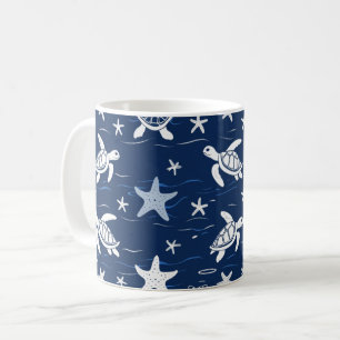 Minimalistisches Meeresschildkröten- und Starfish- Kaffeetasse