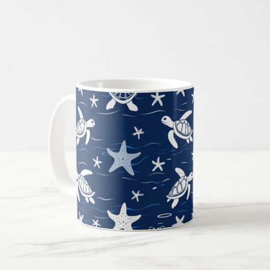 Minimalistisches Meeresschildkröten- und Starfish- Kaffeetasse (Vorderseite Links)