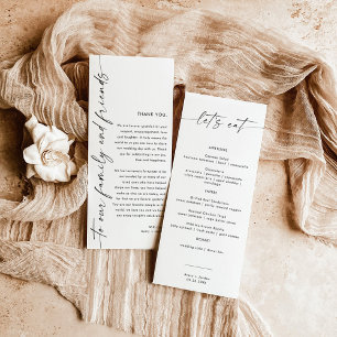 Minimalistisches Menü + Dankeschön Hochzeit Napk