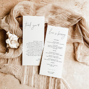 Minimalistisches Menü + Dankeschön Hochzeit Napk