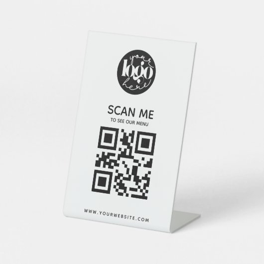 Minimalistisches Menü mit Beruflichem QR-Logo Sockelschild (Vorderseite)