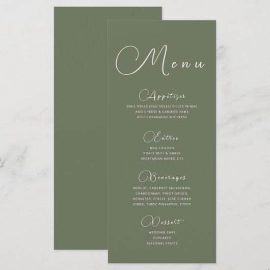 Minimalistisches Menü "Sage Green" Menükarte (Vorne/Hinten)