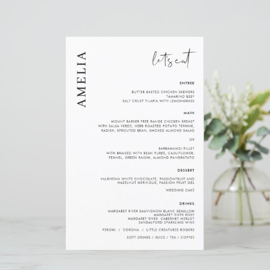 Minimalistisches Menü "SImple Modern" mit Namen (Stehend Vorderseite)