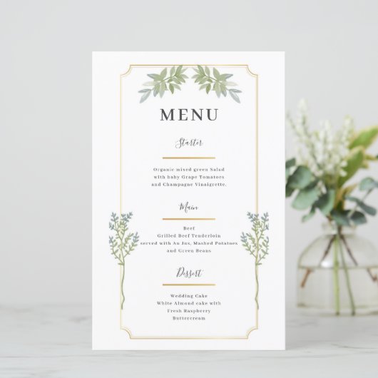 Minimalistisches Menü "White Frame Gold" (Stehend Vorderseite)