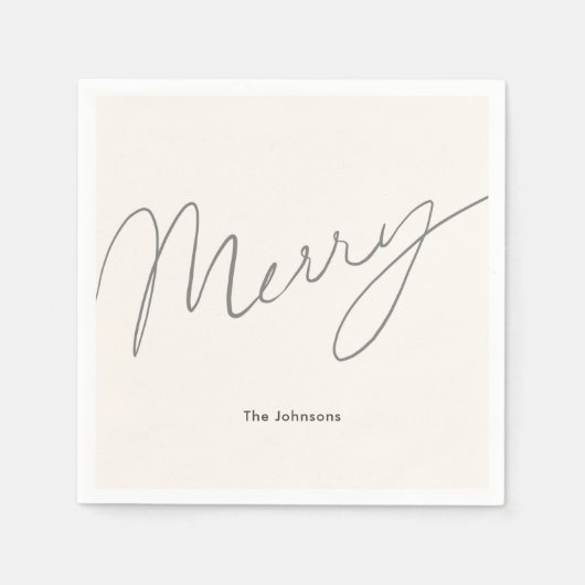 Minimalistisches Merry Script Cream Paper Serviette (Vorderseite)