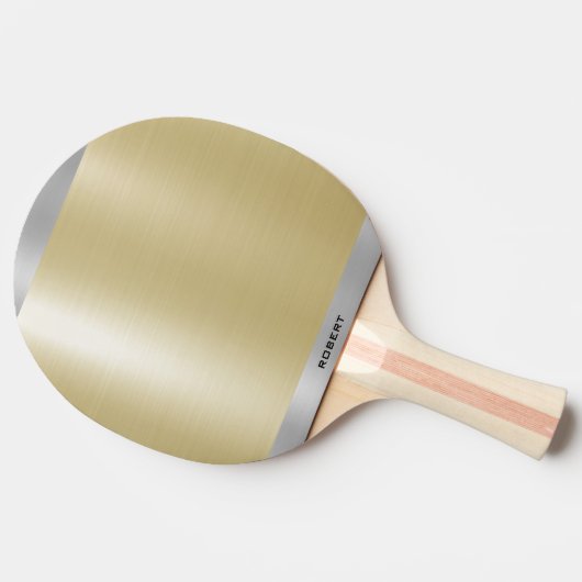 Minimalistisches Metallisches Gold Silver Monogram Tischtennis Schläger (Seitenansicht)
