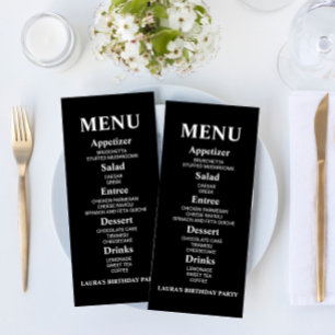 Minimalistisches Minimal Black Birthday Party Food Menükarte