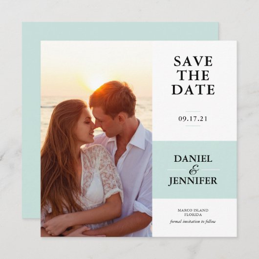 Minimalistisches Minze Foto Hochzeit speichern das Save The Date (Vorne/Hinten)
