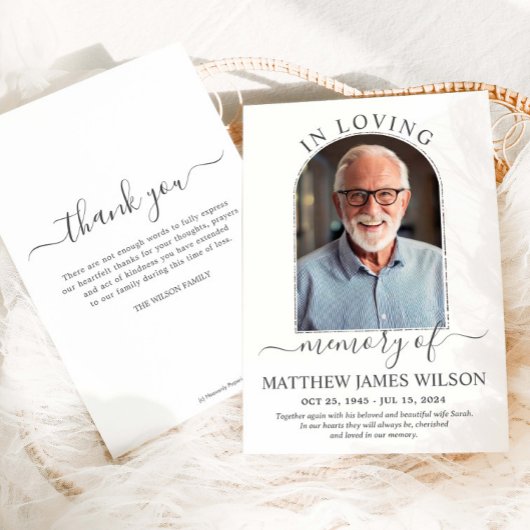 Minimalistisches Modern Arch Foto Beerdigung Memor Dankeskarte