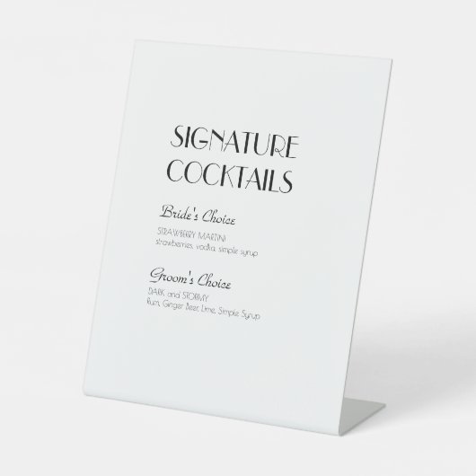 Minimalistisches Modern Art Deco Cocktail Menü Hoc Sockelschild (Vorderseite)
