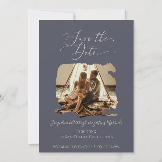 Minimalistisches Modern Brush Stroke Frame Foto Sc Save The Date (Vorderseite)