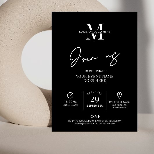 Minimalistisches, modernes Black Conference Busine Einladung