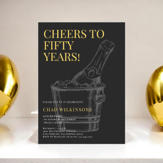 Minimalistisches modernes Black Gold Foto 50. Gebu Einladung