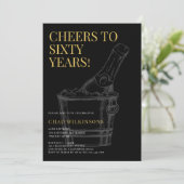 Minimalistisches modernes Black Gold Foto 60. Gebu Einladung (Stehend Vorderseite)