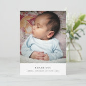 Minimalistisches modernes Black Typografy Baby Fot Dankeskarte (Stehend Vorderseite)