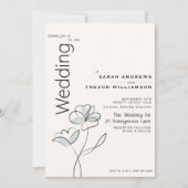 Minimalistisches modernes Blumendusty Blue und Buf Einladung (Vorderseite)