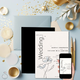 Minimalistisches modernes Blumendusty Blue und Buf Einladung