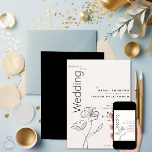 Minimalistisches modernes Blumendusty Blue und Buf Einladung