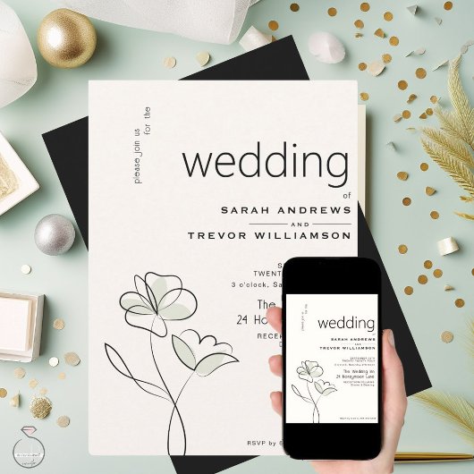 Minimalistisches, modernes, blumengeschmücktes Bla Einladung