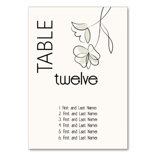 Minimalistisches, modernes, blumengeschmücktes Bla Tischnummer (Vorderseite)