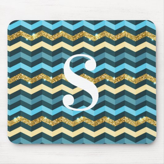 Minimalistisches modernes Chevron-Glitterer-Monogr Mousepad (Vorne)