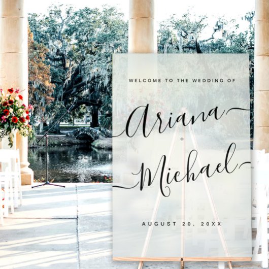 Minimalistisches, modernes Drehbuch Begrüßung Matt Acrylschild