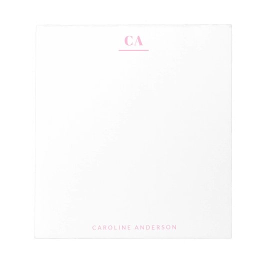 Minimalistisches modernes einfaches rosa Monogramm Notizblock (Vorderseite)