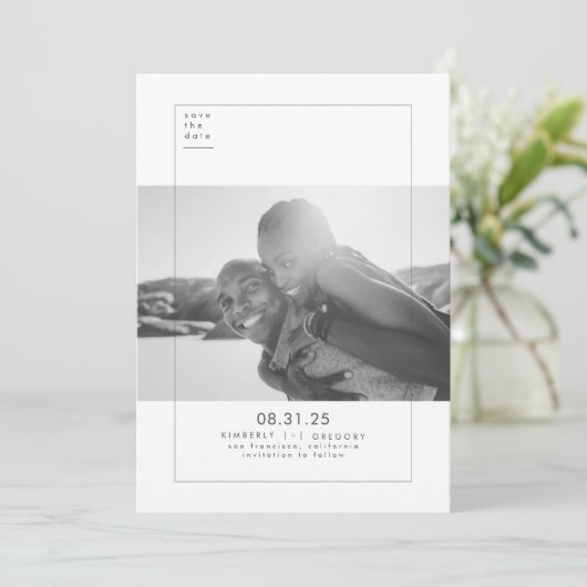 Minimalistisches modernes elegantes Foto Save the Save The Date (Stehend Vorderseite)