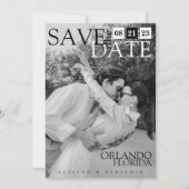 Minimalistisches, modernes, elegantes Schwarz-Weiß Save The Date (Vorderseite)