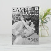 Minimalistisches, modernes, elegantes Schwarz-Weiß Save The Date (Stehend Vorderseite)
