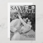 Minimalistisches, modernes, elegantes Schwarz-Weiß Save The Date (Vorne/Hinten)