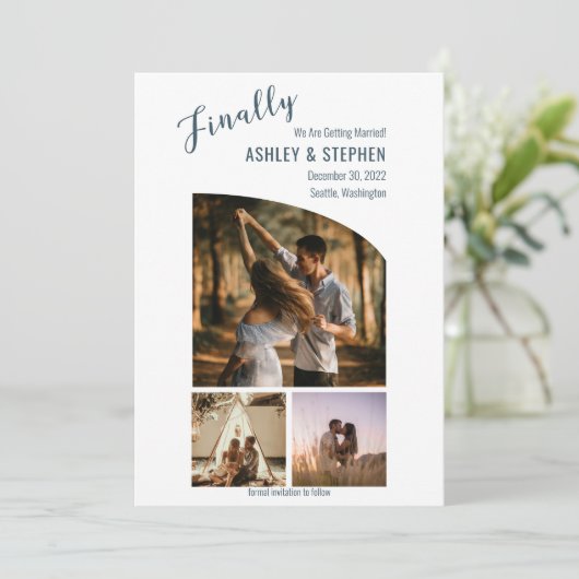 Minimalistisches, modernes, endlich aufgerolltes T Save The Date (Stehend Vorderseite)