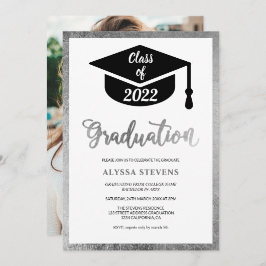 Minimalistisches, modernes Foto aus Silber Einladung (Vorne/Hinten)