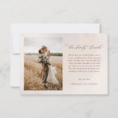 Minimalistisches modernes Foto für Hochzeiten Dankeskarte (Rückseite)