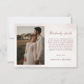 Minimalistisches modernes Foto für Hochzeiten Dankeskarte (Rückseite)