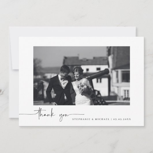 Minimalistisches modernes Foto Hochzeit danke Kart Einladung (Vorderseite)