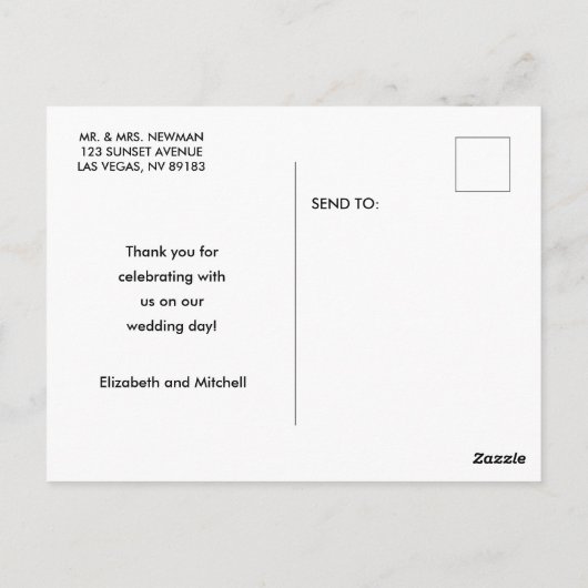 Minimalistisches modernes Foto Hochzeit Danke Postkarte (Rückseite)