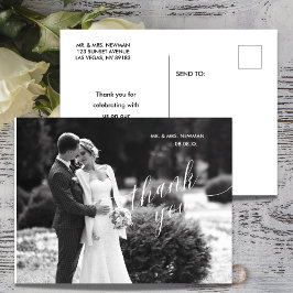 Minimalistisches modernes Foto Hochzeit Danke Postkarte