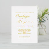 Minimalistisches modernes Foto Hochzeit Gold Folieneinladung (Stehend vorne)