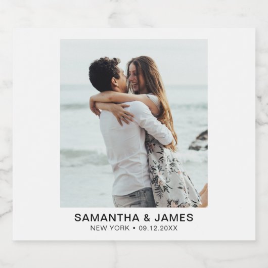 Minimalistisches modernes Foto Hochzeit nach Maß Bierflaschenetikett (Einzelnes Label)