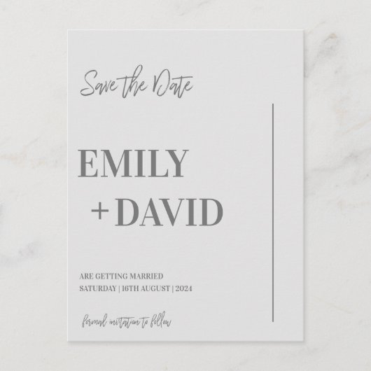 Minimalistisches modernes Foto - Hochzeit spart da Ankündigungspostkarte (Vorderseite)