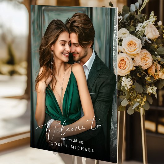 Minimalistisches modernes Foto Hochzeitswillkommen Acrylschild