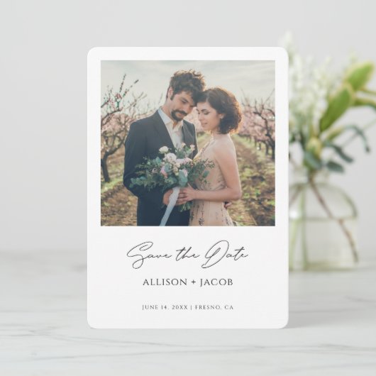 Minimalistisches modernes Foto Save the Date (Stehend Vorderseite)