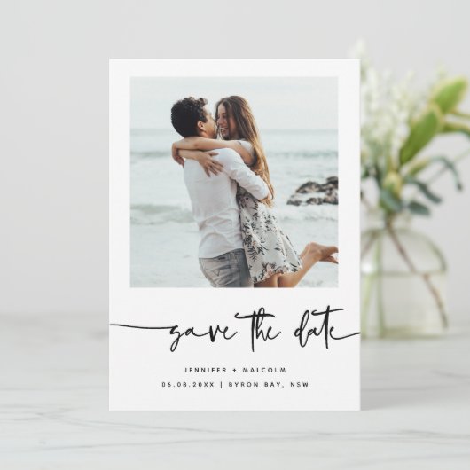 Minimalistisches modernes Foto Save the Date Einla Einladung (Stehend Vorderseite)